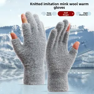 heating glives Winter Fashion Gloves - Imitation Mink Velvet Thickened Cold-Proof Waterproof Touch Screen Gloves, Two-Finger Design for Students/Office, Ideal for Motorcycle, Ski, Soccer/Basketball/Volleyball, Glove Wrap, Pairs with Sweatpants, Basketball