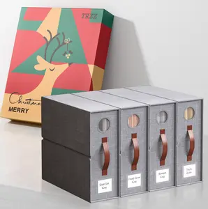 TRZZ Exclusive Gift Box 4-Pack - Foldable Storage for Queen/King Size Bed Sheets | 15"L×13"W×5"H  |  Transparent Window, Easy to Use, Sturdy | Holiday Mega Deals