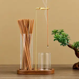 2 in 1 Incense & Candle Holder with Wooden Base, Aromatherapy Incense Burner with Removable Glass Ash Collector, Home Decor for Living Room Bedroom, Scented Aroma Fragrance Gift