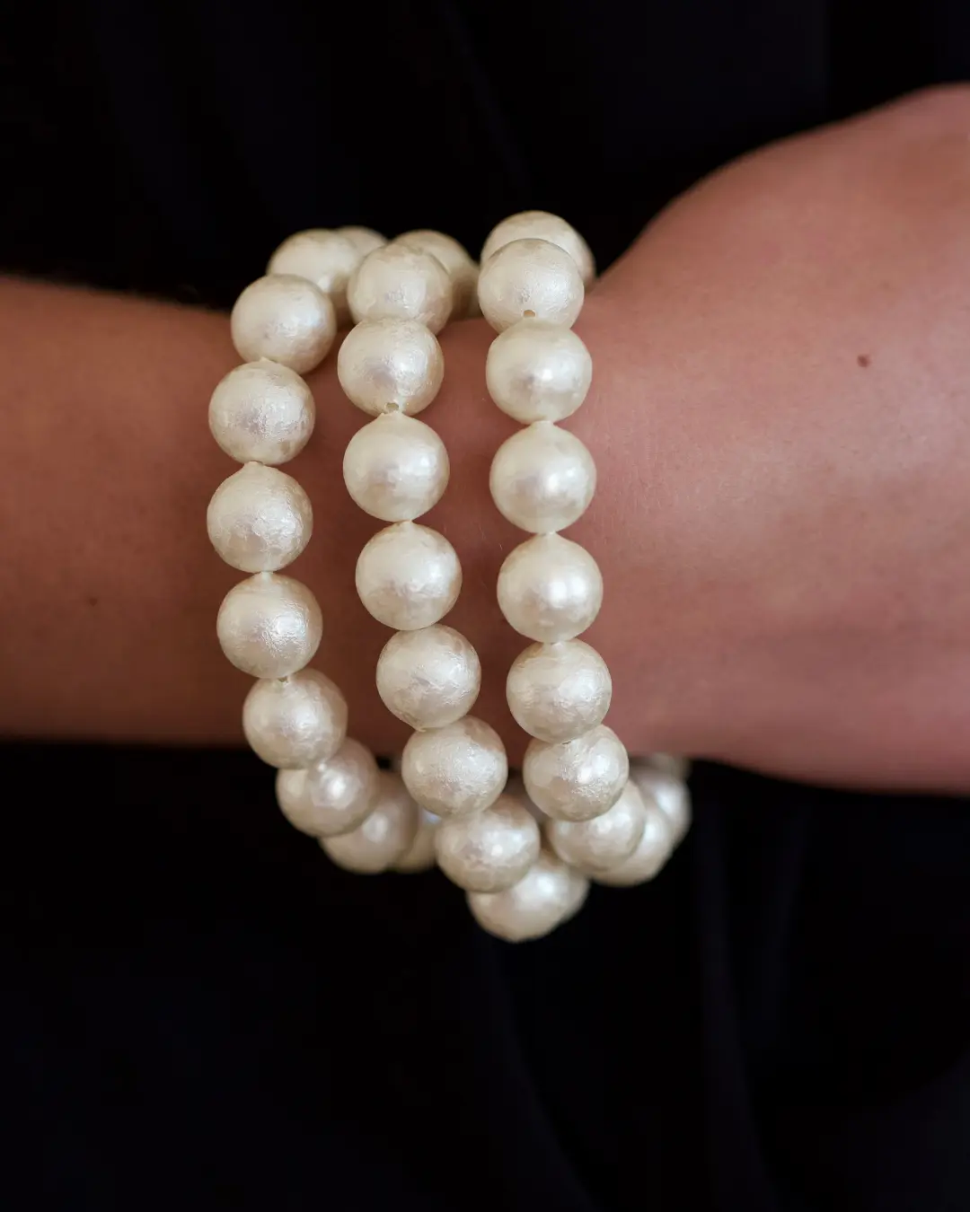 Charlotte Cotton Pearl Bracelet - Oversized Bold 12mm Cotton Bead Stretch Bracelet, Beautiful Textured Finish, Ideal for Weddings, Beautiful Textured Pearl Finish