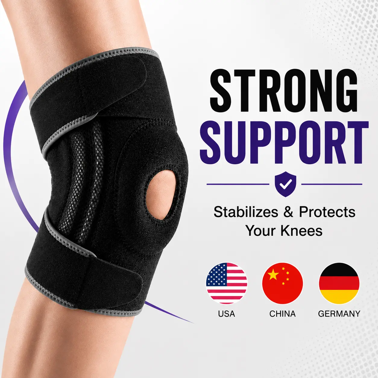 HYPICHOR Adjustable Knee Brace for Men & Women, Open Patella Knee Support with Side Stabilizers, Patella Gel Pad, Anti-Slip Straps & Breathable Fabric for Running, Gym, Workout & Sports, One Size Fits Most