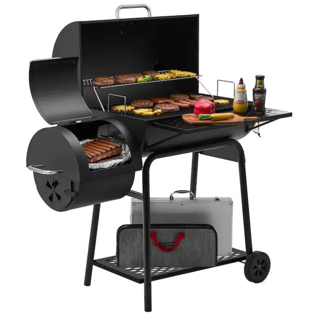 Royal Gourmet 27.44" Offset Charcoal Smoker Grill, Barrel BBQ Grill with Side Firebox, Heavy Duty Outdoor Cooker for Backyard, Camping, Tailgating, Black