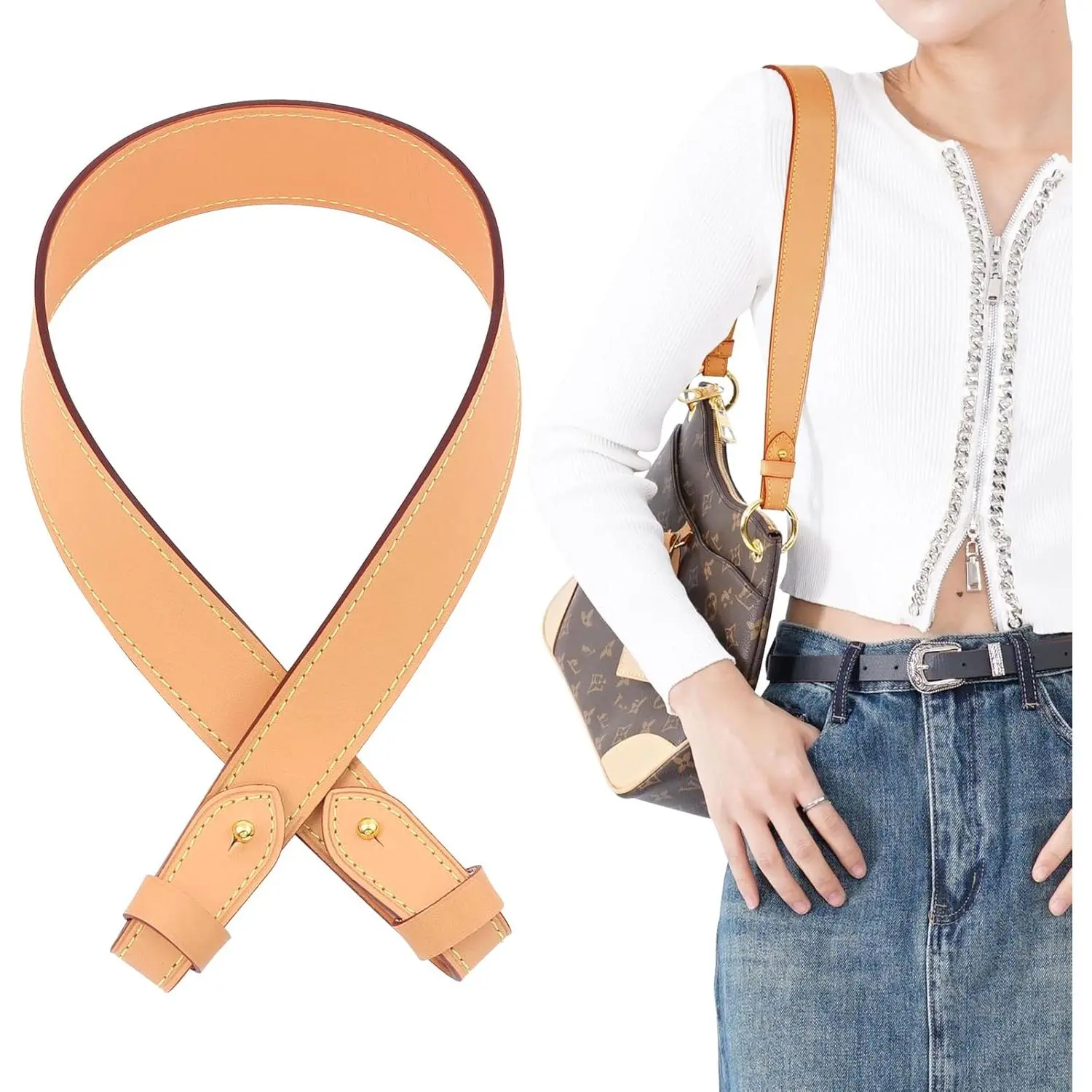 Genuine Vachetta Leather Shoulder Strap for Graceful & Neverfull PM Monogram Bags – Adjustable Replacement Strap Upgrade