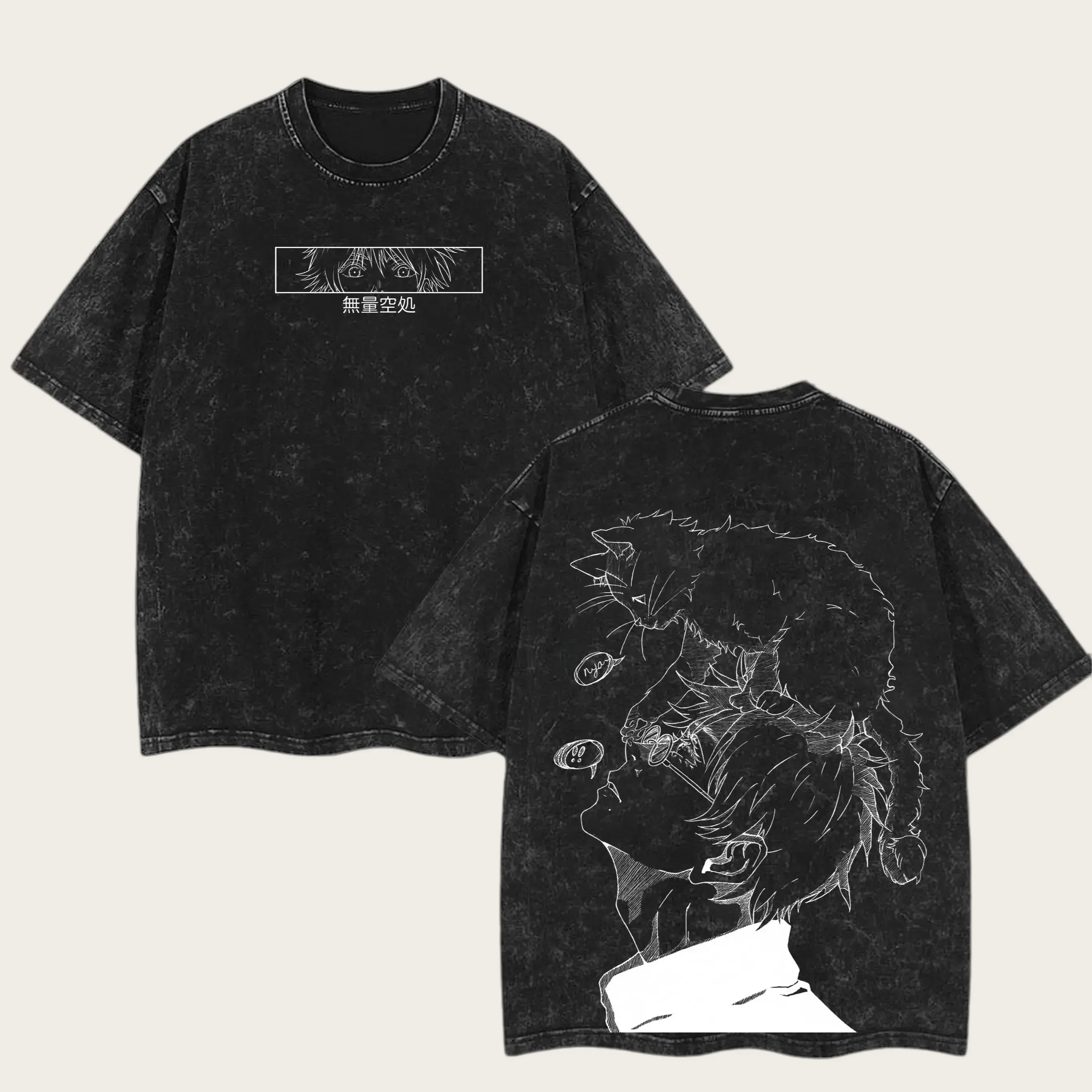 Jujutsu Kaisen Satoru Gojo T-Shirt - The Honored One Gojo JJK Acid Wash Black Vintage Style T-shirt, Anime Inspired Tee, Gojo Cosplay Cool Shirt For Boys Streetwear Tops Casual Menswear