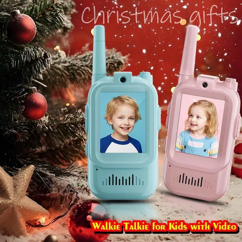 Comedyfun Kids' Rechargeable Mini Robot Video Walkie Talkie 2-Pack - 3-12 Yrs Handheld Video Intercom Toys, Outdoor Play Family Games for Camping Hiking, Blue/Pink