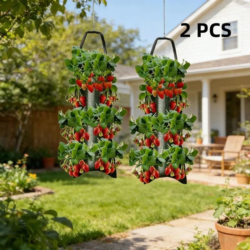 Wall-Mounted Strawberry Growing Bag, Multi-Porous Hanging Planter, Strawberry Vertical Planters, Breathable and Biodegradable, Reusable Vertical Garden Bag