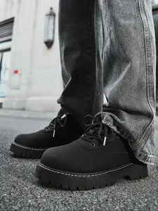 Men's Lace-Up Thick-soled Platform Fashion Business Dress Shoes, Casual Comfortable Round-toe Low-top Walking Shoes, Ideal for Outdoor and Everyday Wear, Boy