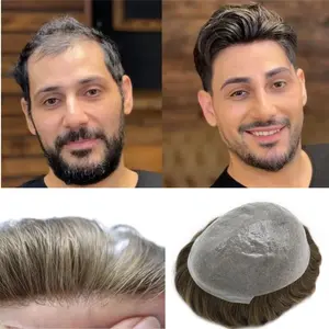 US Thin Skin Men Hair piece V-looped Knotless Mens Toupee Invisible Hair System for Men Human Hair Replacement