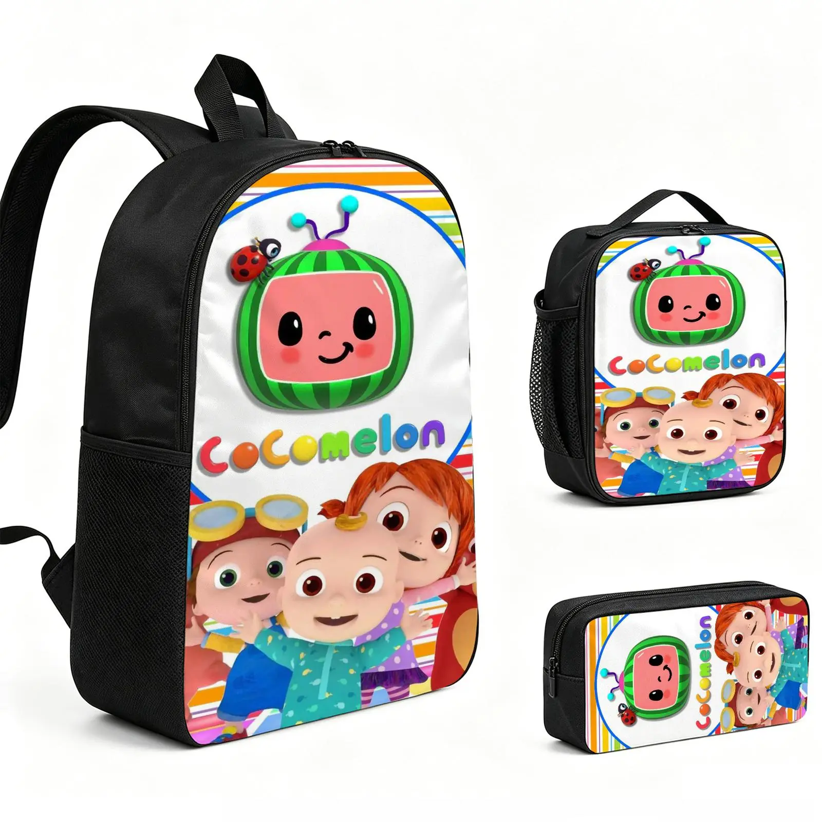 Cocomelon  Backpack 3pcs Set with Vibrant Print, Durable School Bookbag with Insulated Lunch Tote and Pencil Bag for Teens Boys Girls, Multi-Functional Laptop Travel Daypack Gift for Kids L-30