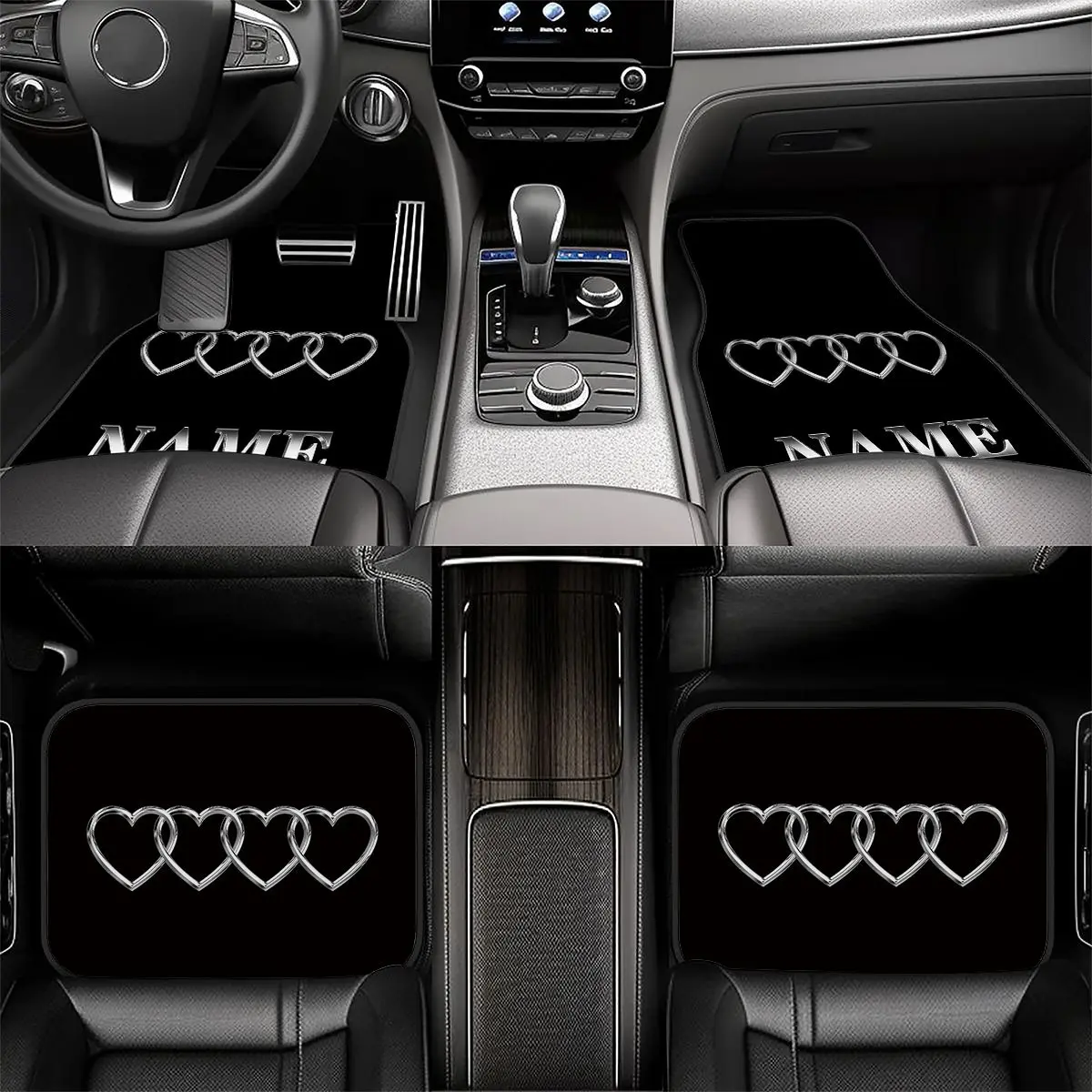 4pcs Customizable Name Car Mats, Car floor mats with Personalized Heart-Shaped Print Design - Perfect Gifts for Christmas, Father'S Day, And Valentine'S Day - Easy to Clean Car Interior Additions - Suitable for Sedans, Trucks
