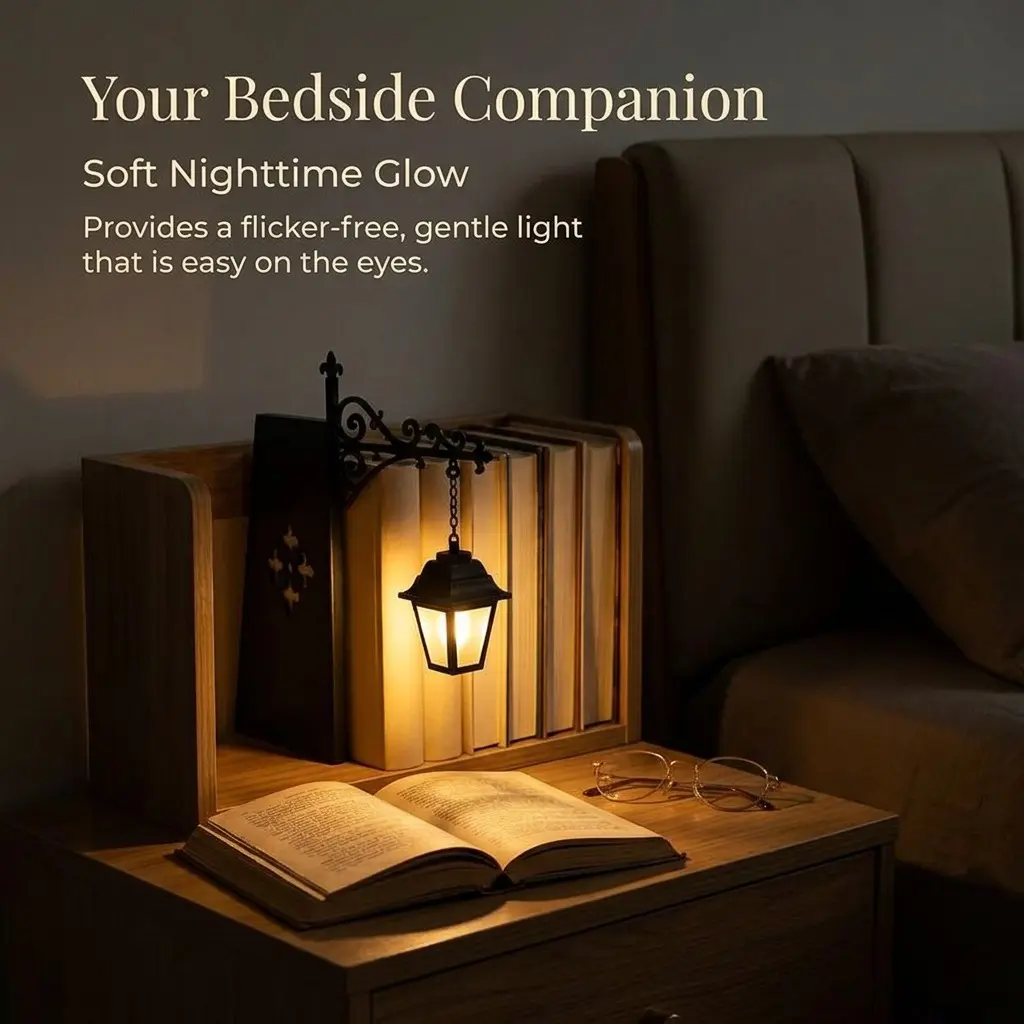 Miniature Hanging Library Lantern - Warm LED Ambient Lighting Lamp, Cozy Indoor Home Decor Light, Illuminated Atmosphere Night Light for Bookshelf, Reading Nook, Halloween Decorations