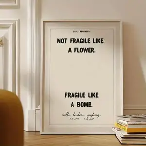 Empowering Women's Quote Canvas Print, Inspirational Wall Art for Home Office Classroom, Strong Female Theme Decor, Not Fragile Like Flowers or Bombs