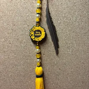 Dog Mom Beaded Bookhook with Sunflower Charm and Yellow Tassel for Pet Lovers