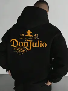 Men's Letter Print Drop Shoulder Hoodies, Fashion Casual Regular Fit Drawstring Pocket Hooded Sweatshirt for Daily Holiday Outdoor Wear, Men Clothes for Fall & Winter