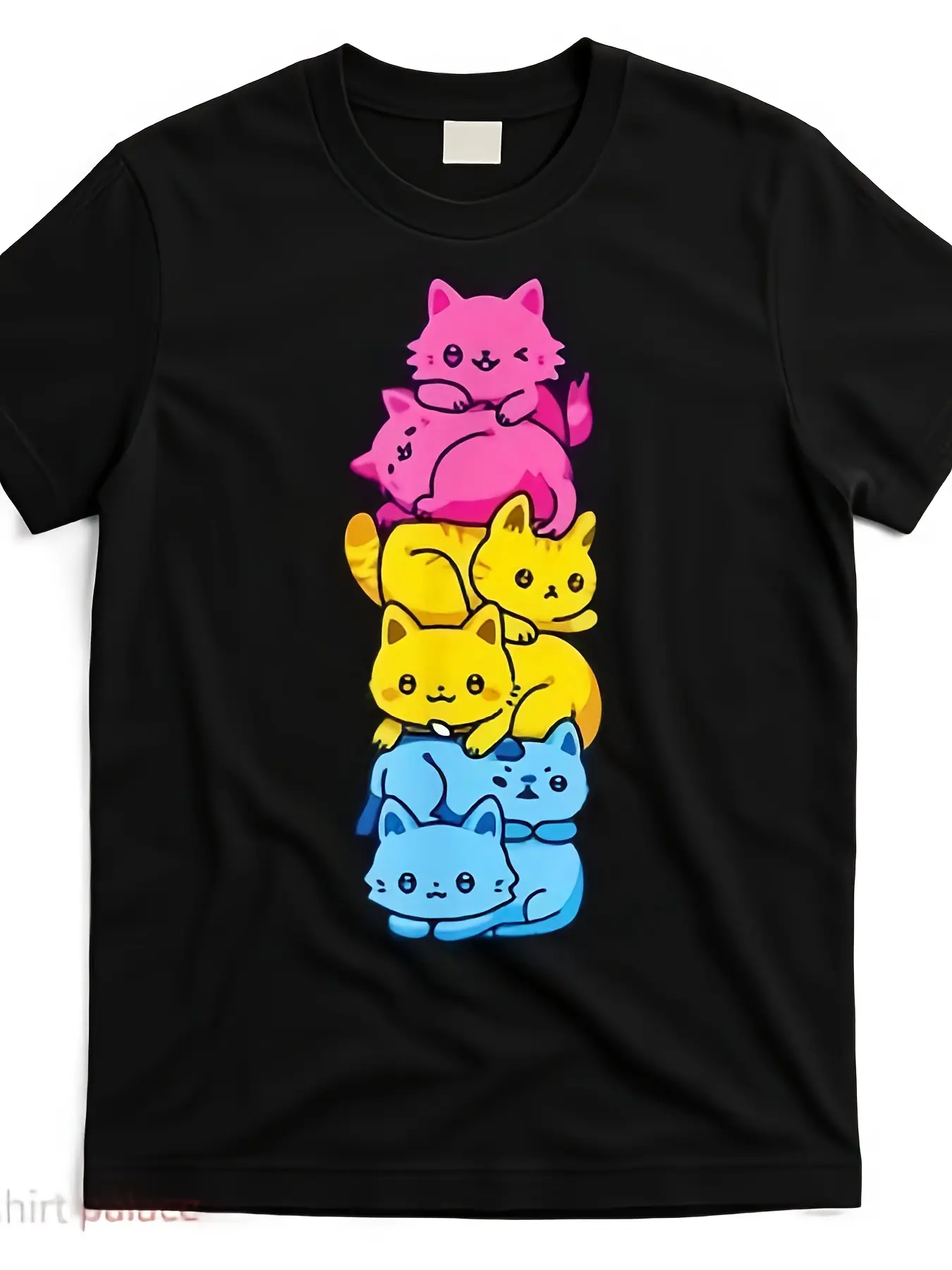 Pansexual Pride Cat LGBT Pan Flag Nonbinary Cute C unisex soft cotton short sleeve t shirt, vintage graphic casual tee for men women teens, perfect birthday holiday gift for camping travel gym daily street  wear
