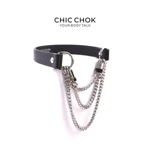 CHICCHOK [Removable Chain Breathless] Versatile Genuine Leather Black Choker Necklace with Thick Removable Chain Daily Wear Trendy Fashionable Accessories Trendy Jewellery Accessories Layered Handmade
