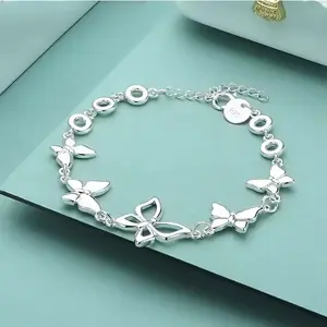 925 Sterling Silver Plated Butterfly Bracelet,Adjustable Charm Bracelets Jewelry Present for Women,Anniversary Holiday Christmas Mothers Day Birthday Gifts for Mother Wife Daughter