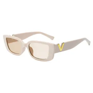 Beige Champagne Modern Rectangle Sunglasses