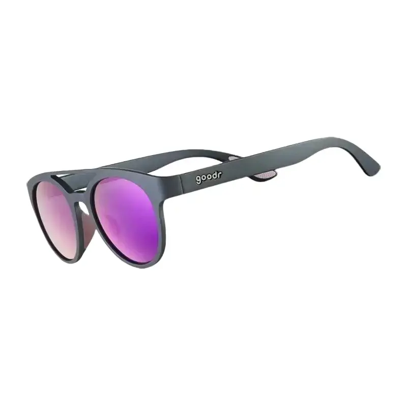 goodr The New Prospector Medium Size (PHG) Solid Gray Frame with Purple Lens, UV400, No Slip No Bounce No Tangle