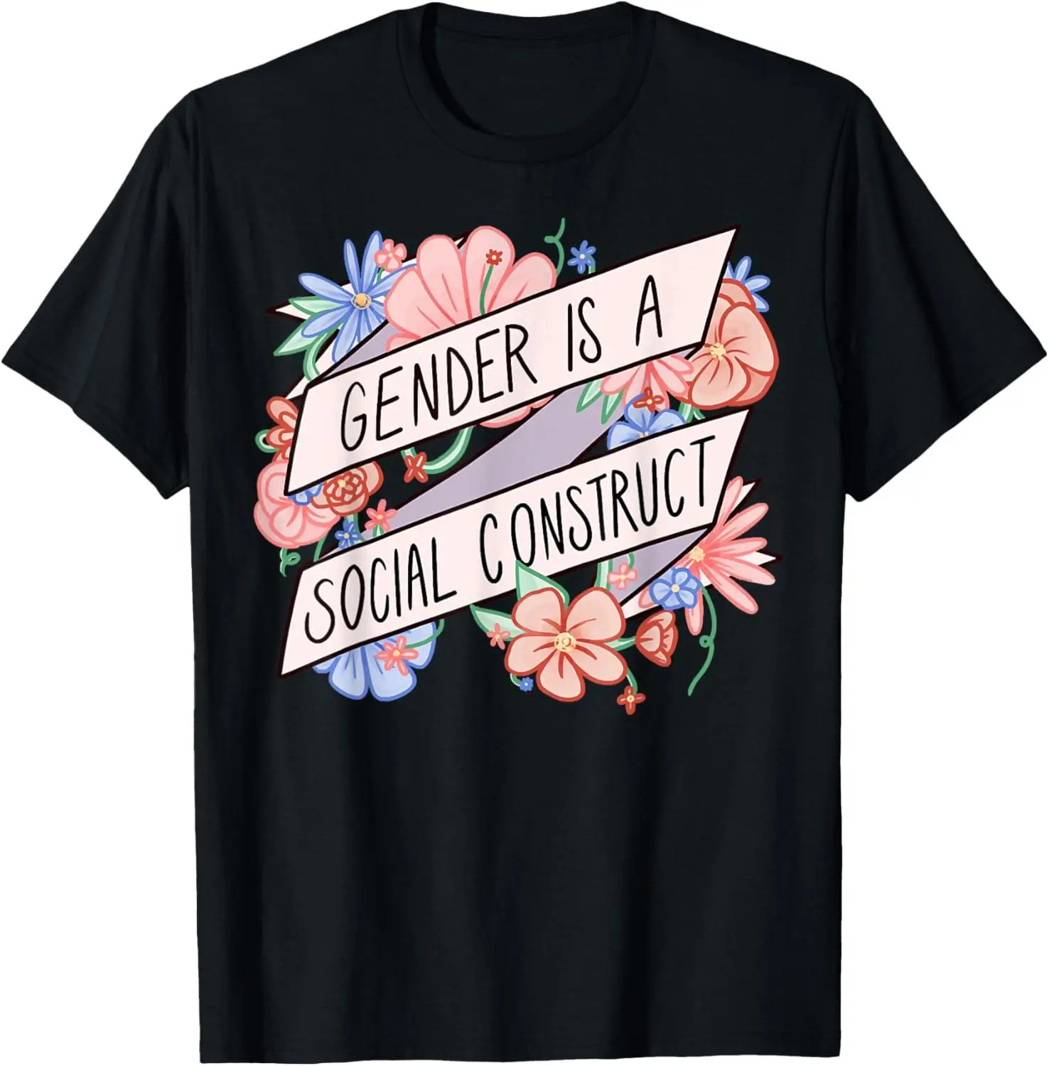 100% cotton Unisex Floral Gender Is A Social Construct Transgender Day T-Shirt