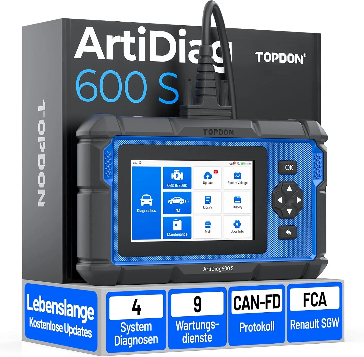 2026 TOPDON AD600S OBD2 Scanner Tool, Code Reader, Diagnostics Scanner for ABS/SRS/AT/Engine, 9 Reset Services, Oil/Brake/BMS/SAS/DPF/TPMS/ETS Reset/ABS Bleeding/Injector Coding, Free Lifetime Upgrade Digital Automotive Tester Car