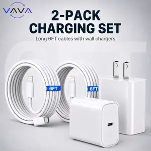 2-Pack 20W Super Fast Charging USB-C Wall Charger Block with 2-Pack 6FT USB-C to Lightning Cable for iPhone 14/13/12/12 ProMax/11/Xs Max/XR/X, AirPods Pro, iPad - Ideal for Travel &Home and so on Quick Connect Adapters