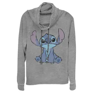 Juniors Womens Lilo & Stitch Watercolor Stitch Cowl Neck Sweatshirt