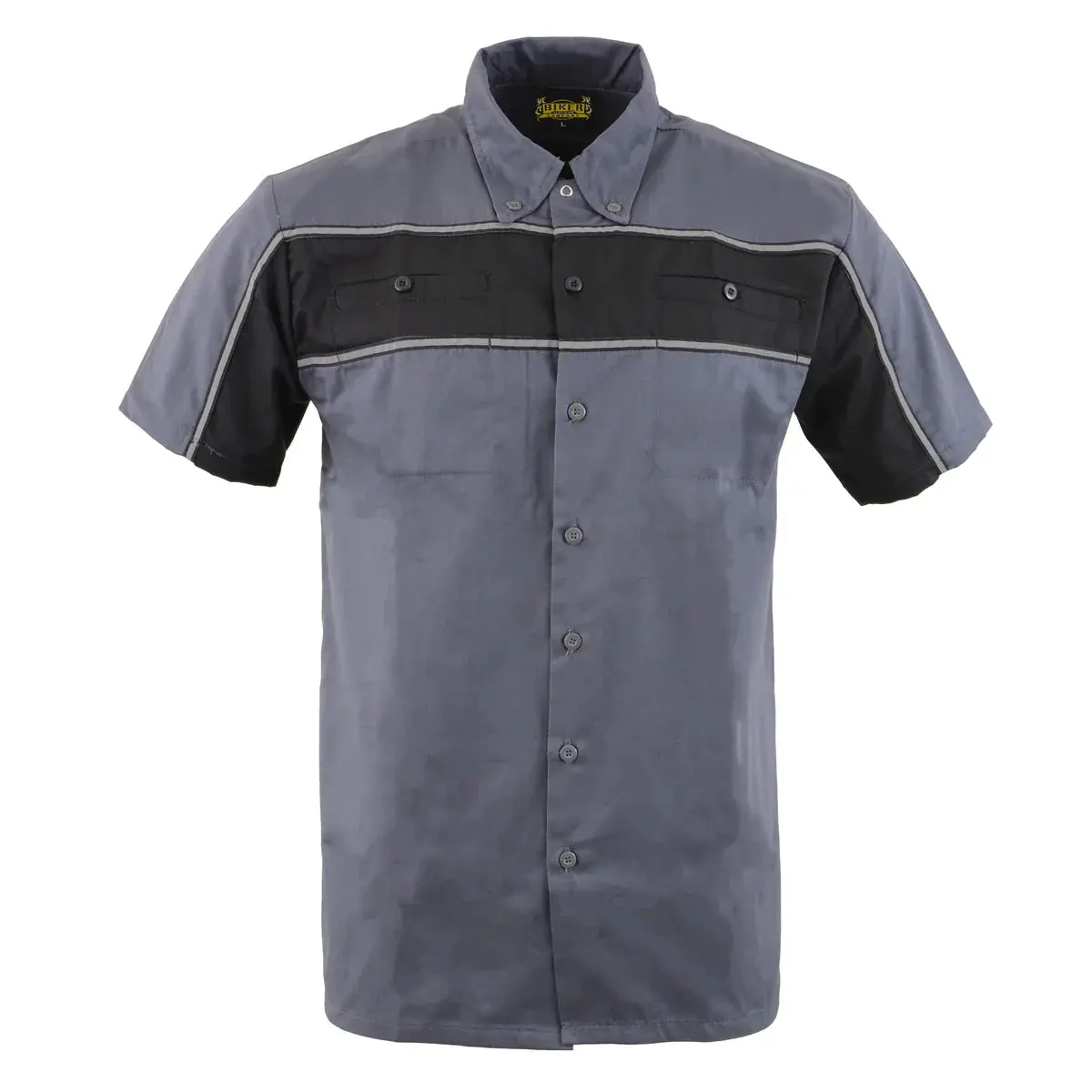 Milwaukee Leather Men's Grey & Black Collared Short-Sleeve Heavy-Duty Work Shirt - 50% Cotton 50% Polyester, Reflective Material, Menswear Top for Construction Job Sites