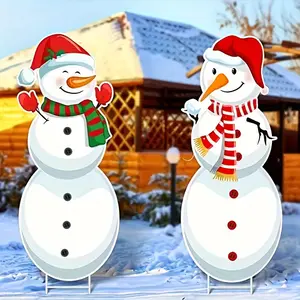 2-Piece Large Christmas Snowman Stakes, Durable Plastic Outdoor Decorations, Perfect for Holiday Season, Ideal for Christmas Displays