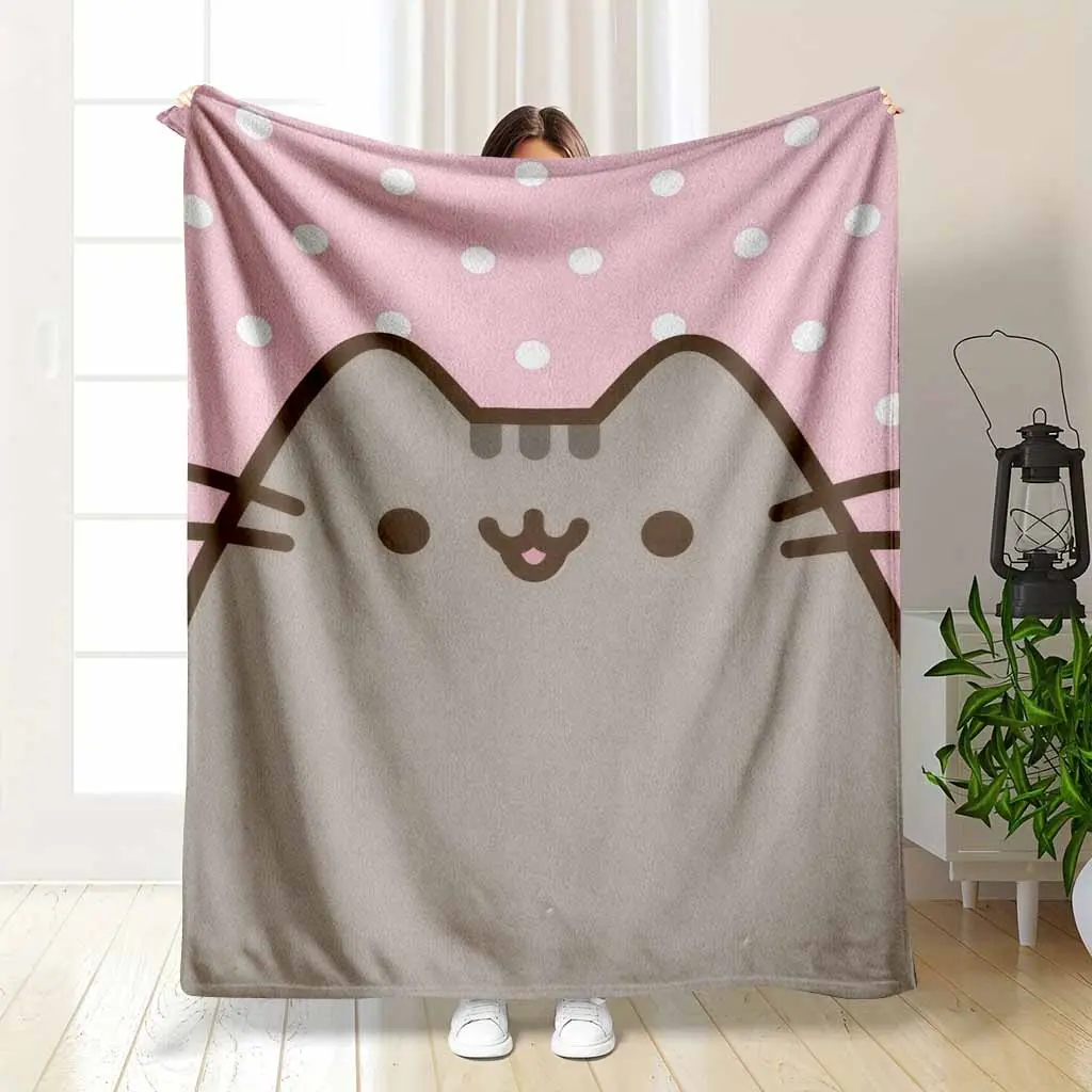 Pusheen Cat Plush Throw Blanket, Ultra-Soft Flannel Fabric, Adorable Kawaii Design, Perfect Gift for Anime Fans, Cozy Cuddle Companion for Office Naps & Portable Use