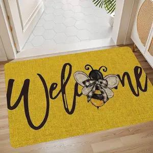 Yellow Bee Welcome Spring Doormat | Suitable for Garden Porches, Non-Slip St. Patrick'S Day Doormat, Easter and Valentine'S Day Gift - Home Decor Holiday Gift, Entrance Doormat, Welcome Mat