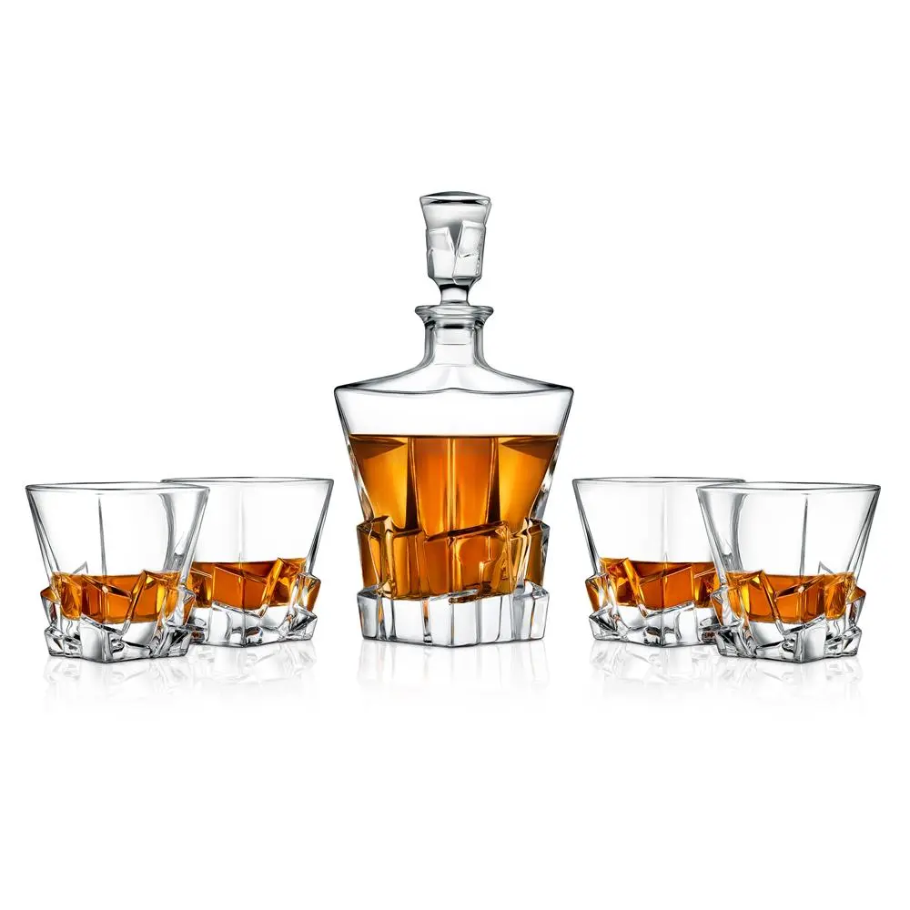5 Piece Crystal Whiskey Decanter Set | 800ml Glass Decanter with Stopper - Elegant Drinkware for Home Bars, Party & Gifting Use