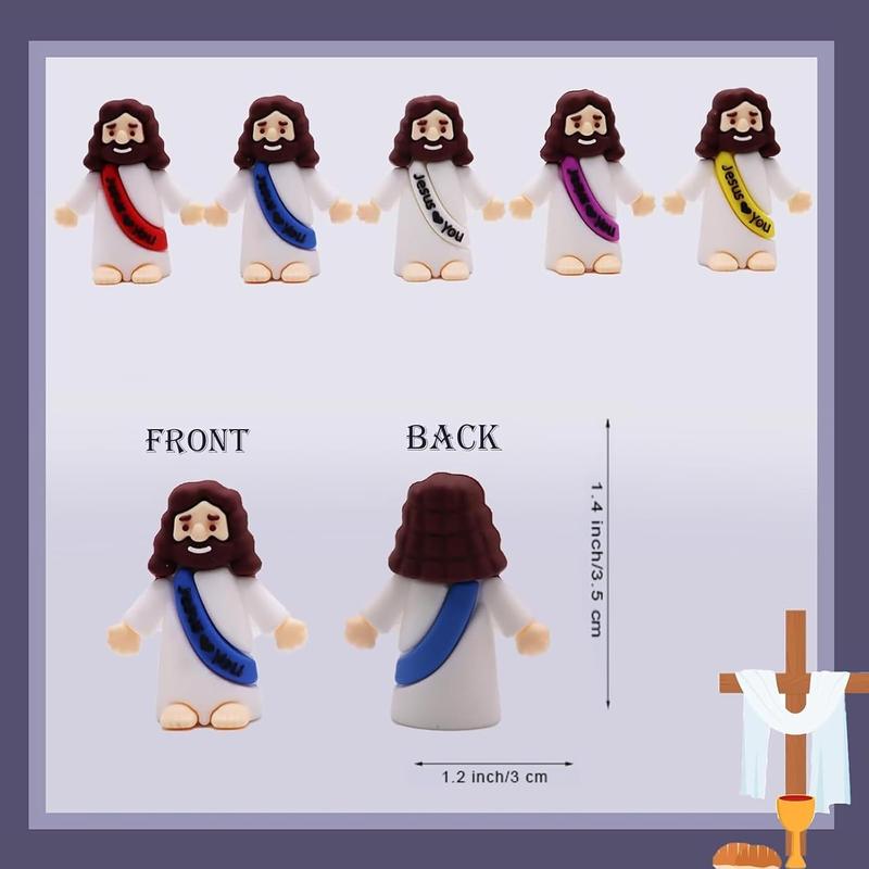24 Pcs Little Jesus Figures Free 50 Pcs double sided tape, Mini Jesus Figurines in Bulk, Multicolor Tiny Jesus Figures, Miniature Figurines to Hide and  Seek Religious Party Favors Sunday School Baptism Gifts Egg Stuffers (Lively Colors)