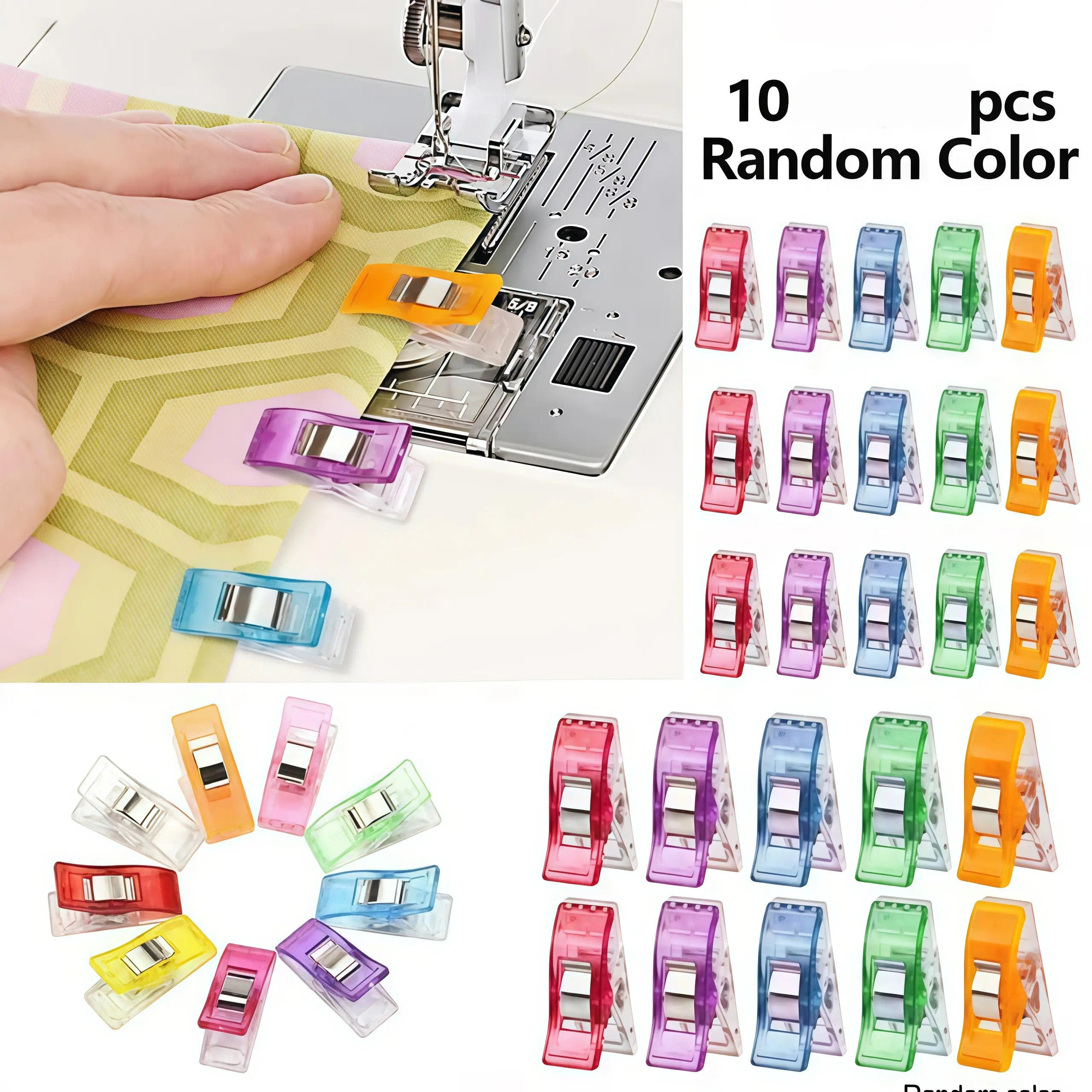 10pcs random color sewing clips, color multi-purpose plastic craft clips, crochet and knitting safety clothes clips, paper binding clips, fastener clips, clothing sewing auxiliary tools, lightweight plastic materials, compact size, durability