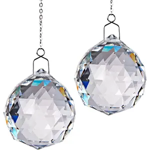2 Pack Suncatcher  Ball Prism Set, 1.57 Inch Clear Ball Rainbow Maker with Chain for Easy , Decorations for Windows, Rooms, Homes and Gardens