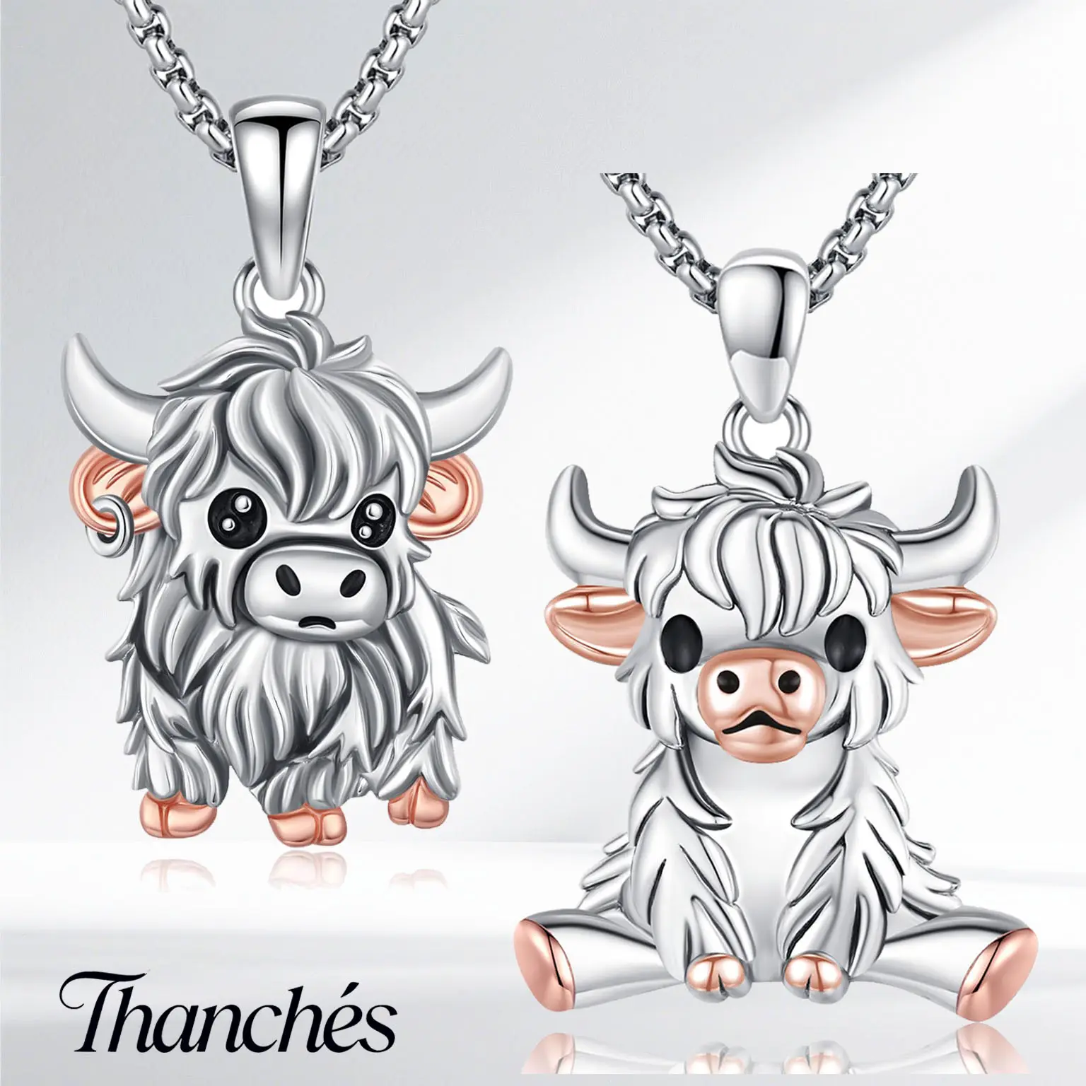 Thanches 925 Sterling Silver Highland Cow Pendant Necklace Cute Scottish Animal Jewelry Gift for Women Mom Girls Mother’s Day Fashion Accessory for Daily Wear, Decorative Necklace, Necklace And Chain