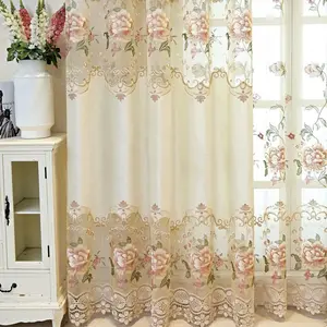 Room Darkening Embroidered Floral Curtains Eyelet/Grommet Top European Luxury & Drapes for Living Room Energy Saving Thicken Window 1 Panel W40 x L84 inch