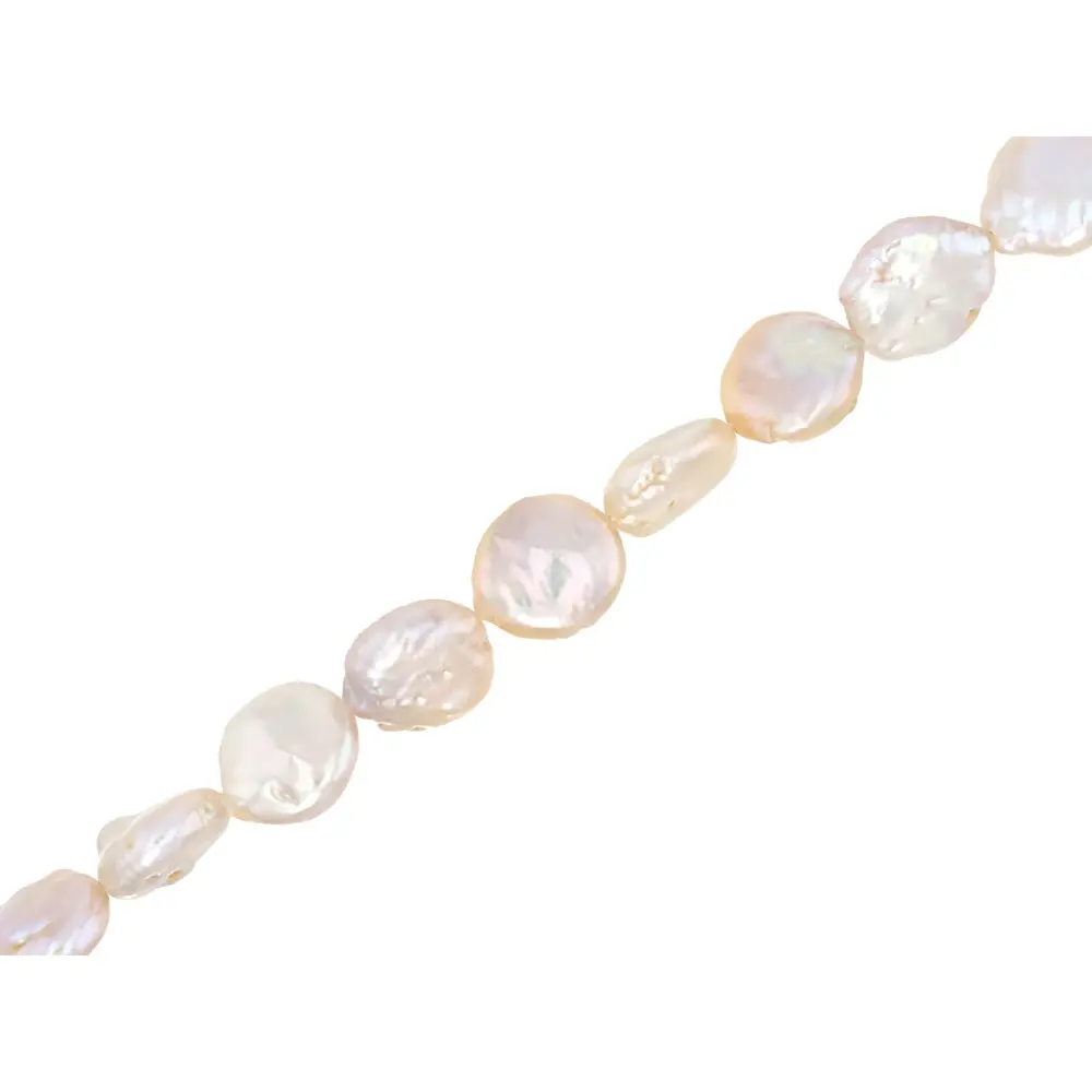 JTV White Freshwater Pearl 8-9mm Coin Bead Strand