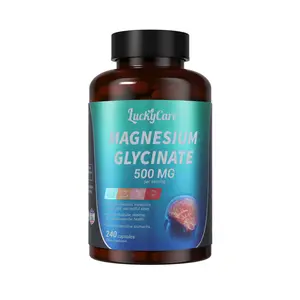 Luckycare Magnesium Glycinate 500mg, 240 Capsules for Sleep, Stress, Relaxation, Nerve, Muscle, Bone, Heart Health Supplement - Edible