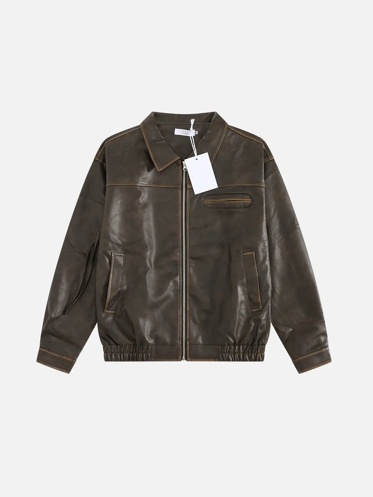 OIAL Unisex Leather Jacket Retro Bomber Style Casual Streetwear Coat for Fall Winter, Trendy Streetwear Jacket, Leather Menswear Outfit Black Long Sleeve