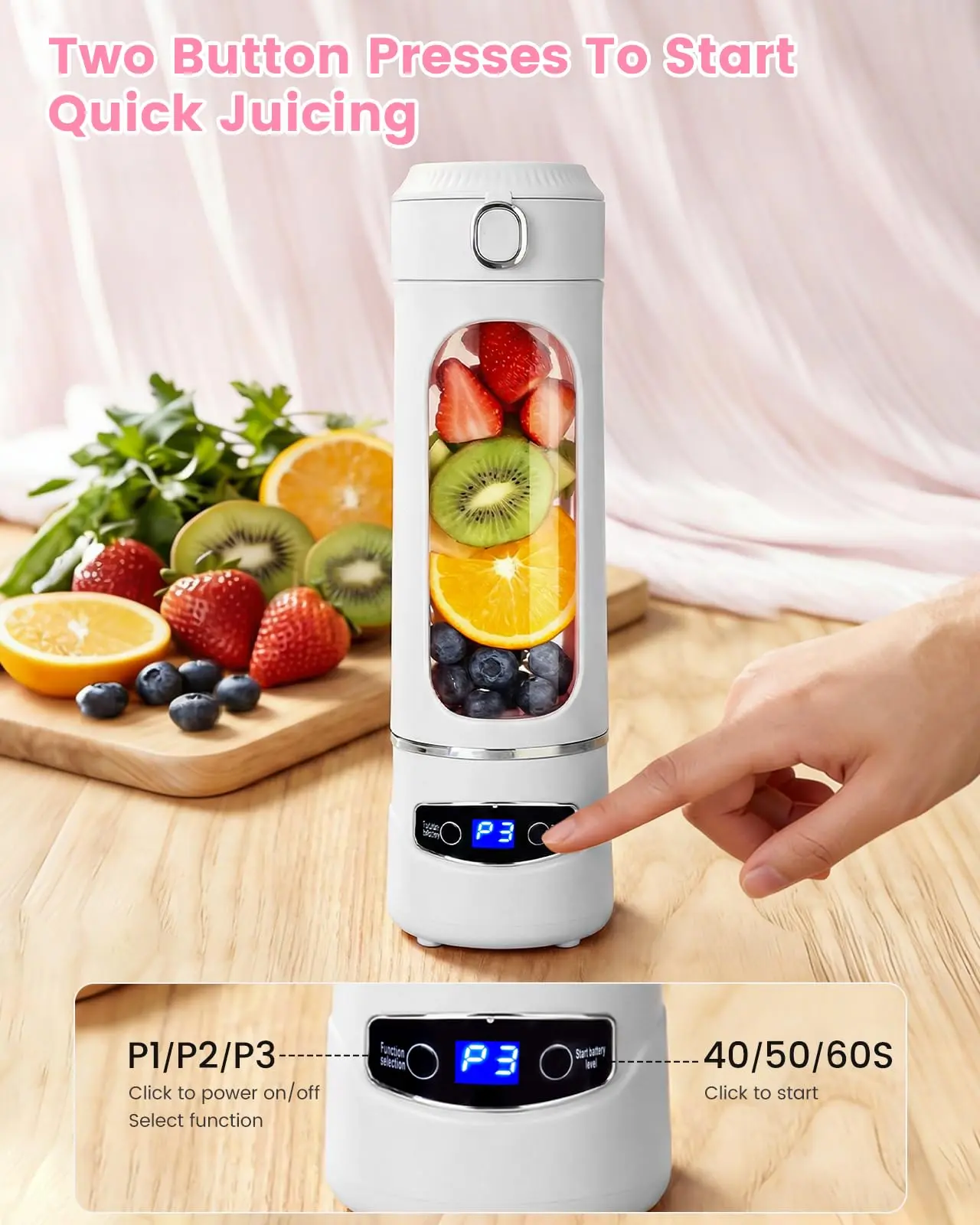【DealsForYouDays】20OZ Lightweight Cordless Handheld Juice Blender for Kitchen Supplies, USB-Rechargeable Battery-Powered Portable Home Juicer with LED Display, 22000 RPM Multi-Gear Ice Crush, BPA-Free Self-Cleaning for Smoothies Party Gift