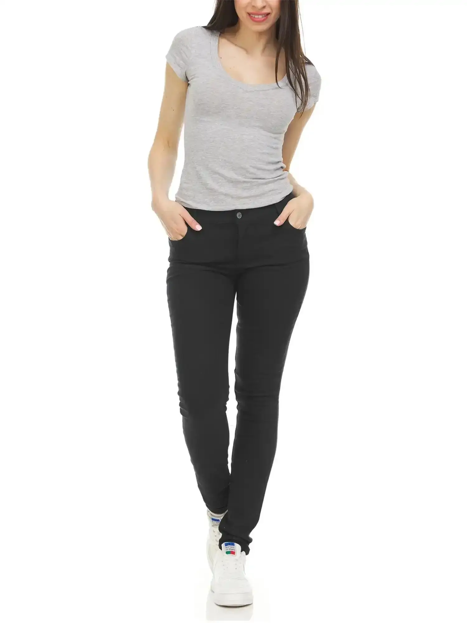 Flattering 3-Pack Women's Super Stretchy Skinny 5-Pocket Uniform Soft Chino Pants Bottoms Womenswear, tailored comfort, sleek line, flattering drape, versatile piece, trending now