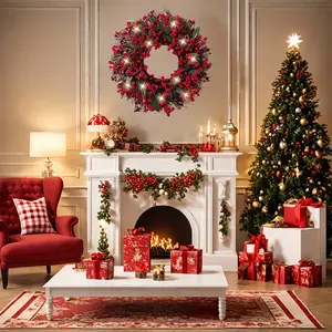 48cm Christmas Holly Berry Wreath, Large Berries, Handmade Artificial Decoration, Indoor Outdoor Use, Holiday Wall and Window Decor