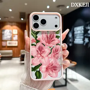 Pink Azalea Pattern Magnetic Phone Case Supports Wireless Charging for iPhone 17 15 16 14 Pro Max 13 12 11 Plus Air Shockproof Non Slip Protection Transparent Acrylic Cover Cellphone Protective