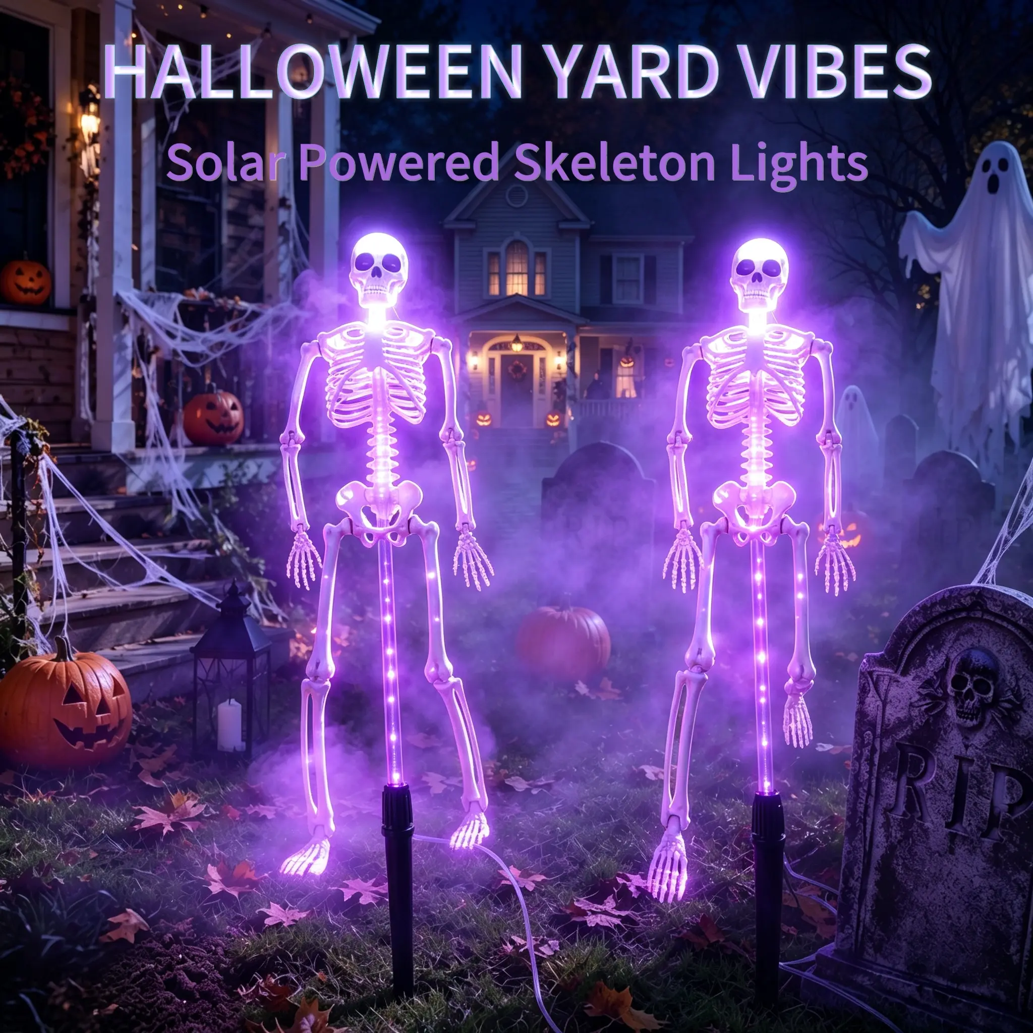 Halloween Solar Skull Lights, Waterproof Outdoor Garden Stake Lights for Yard, Lawn, Patio & Pathway Decor
