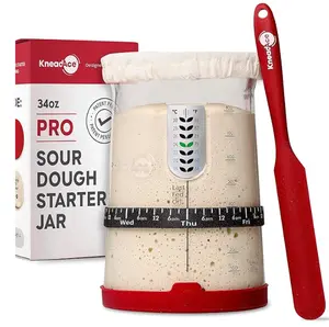 Pro Sourdough Bread Starter Kit- 34 oz Large Capacity Sourdough Starter Jar with 5 unique features for the perfect sour dough bread & sourdough starter kit- sourdough bread baking supplies