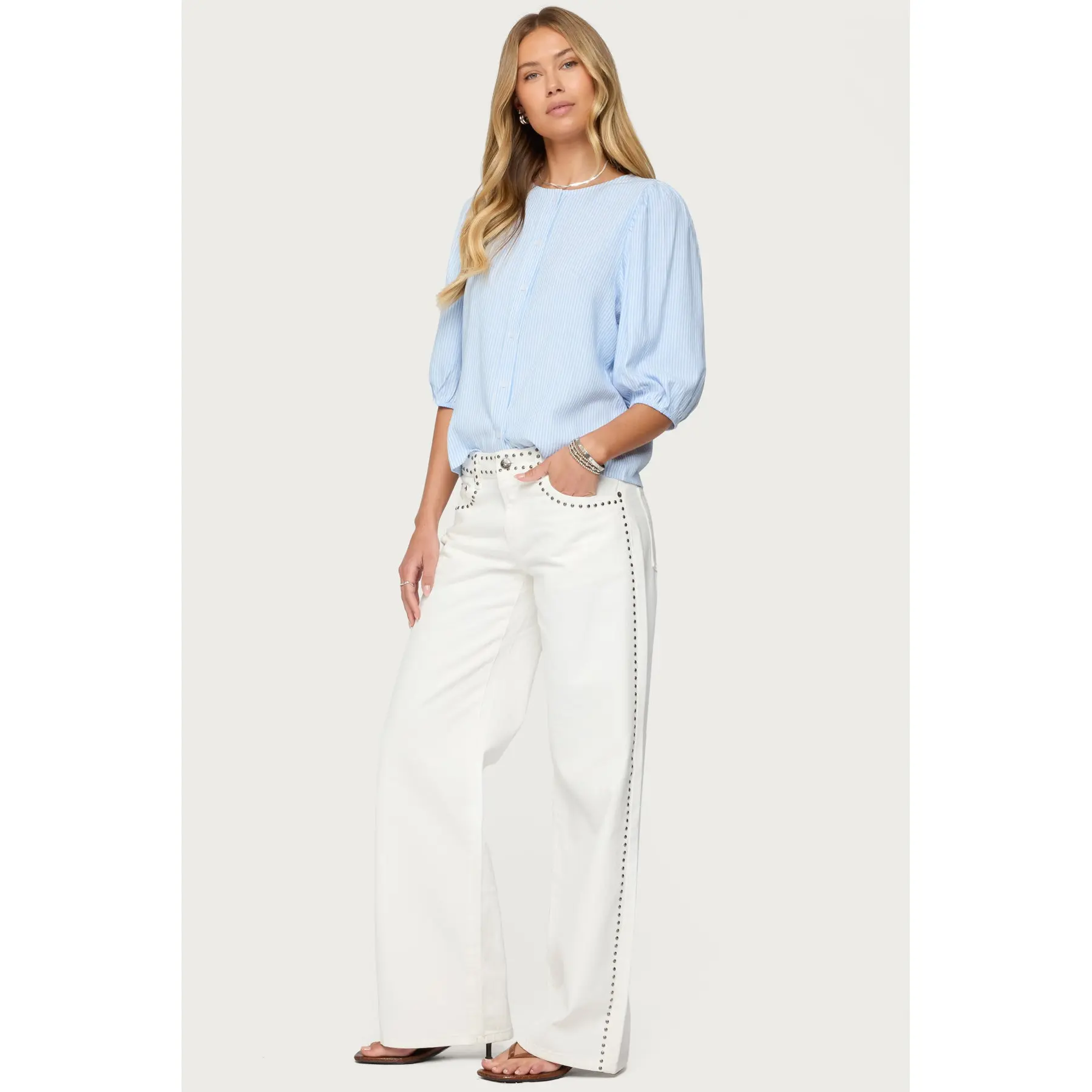 Quincy Studded Low Rise Baggy Jeans
