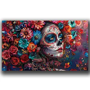 Flowers Sugar Skull Mexican Diamond Painting Kits for Adults, DIY Diamond Art Paintings Kit for Beginners, 5D Full Drill Gem Art Crafts