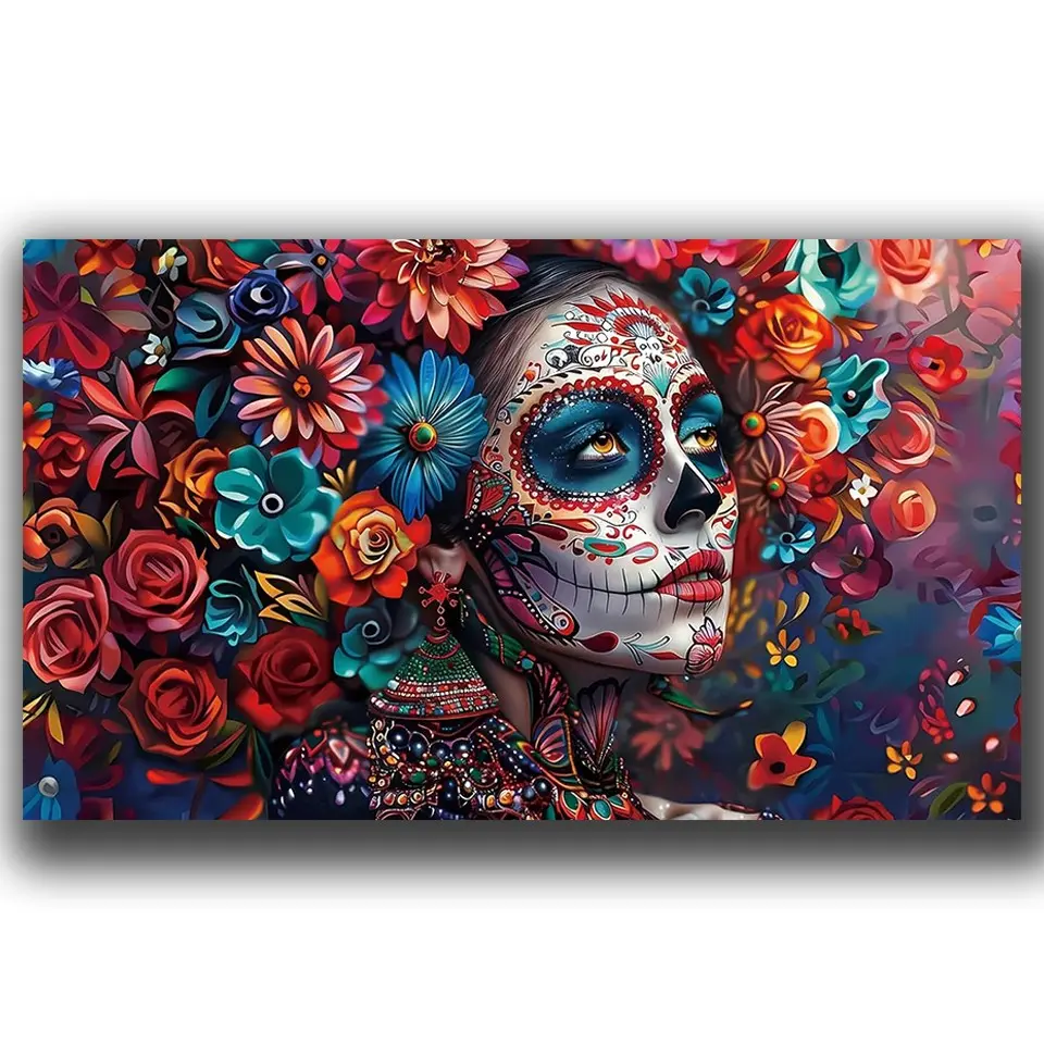 Flowers Sugar Skull Mexican Diamond Painting Kits for Adults, DIY Diamond Art Paintings Kit for Beginners, Beginner Friendly, 5D Full Drill Gem Art Crafts, Creative Hobby, Wall Decoration, Home Decoration, Fun