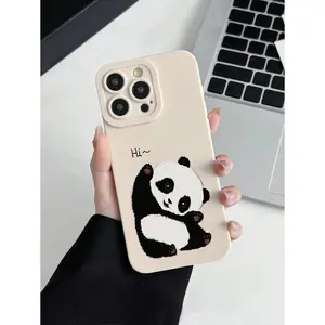 Minimalist Cute Cartoon Panda Print Matte Finish Phone Case, 360 Degree Full Protection, TPU Black Durable Shock-Absorbing Phone Case - Compatible With IPhone Waterproof Anti-Fall Scratch Resistant